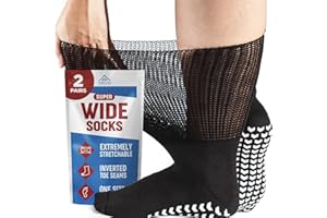 FORTIVO 2 Pairs Extra Wide Socks For Swollen Feet, Non-Slip Hospital and Diabetic Socks for Men and Women