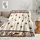 JAWO Rustic Country Throw Blankets, Primitive Barn Star Cozy Warm Bed Couch Blanket, Christmas Farmhouse Theme Fleece Flannel Throws to Decorate The Room and Bedroom 50X60IN