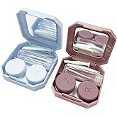 Howinn 2 Pack Colorful Contact Lens Case, Travel Contact Lens Box with Mirror Tweezers Remover Tool Solution Bottle for Outdo