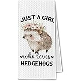 ChissNook Hedgehog Gifts Kitchen Towels, Hedgehog Lovers Gifts for Women Dish Towel, Farmhouse Just a Girl Who Loves Hedgehogs Floral Decorative Hand Towels for Bathroom, 16x24 Inch