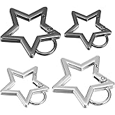 Mabor 4Pcs Star Carabiner Zinc Alloy Heavy Duty Star Keychain Clip Silver Black Star Shaped Carabiner Cool Star Carabiner Clip Key Ring for Camping Hiking Fishing 2 Sizes