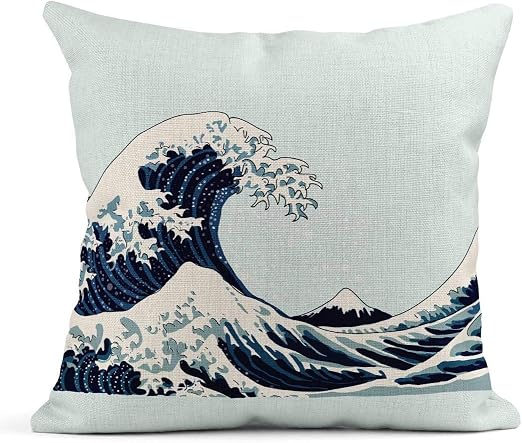 Kinhevao Cojín Azul Patrón Ola Japonés de Acuarela Mar Dibujo ...