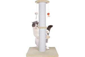 Ahomdoo 36.5 Inch Cat Scratching Post Heavy Duty Cat Scratch Post Handmade Cotton Rope with Hanging Toys for Ultimate Cat Fun(Beige)