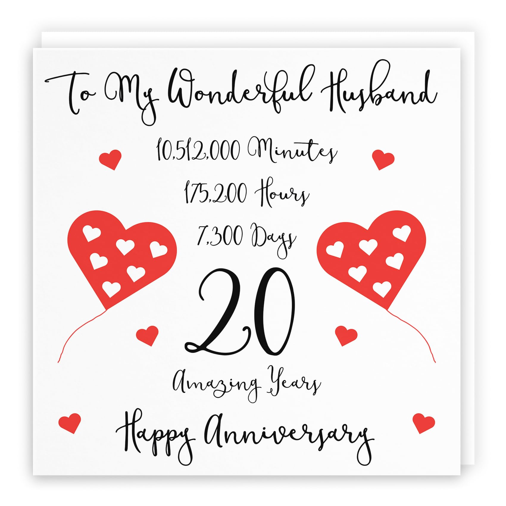 Hunts England - Romantic Husband 20th Anniversary Card - To My Wonderful Husband - 20 Amazing Years - Timeless Collection