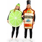 Yeenuo Tequila and Lime Couples Halloween Costumes 3PCS Funny Adult Set | Easy pullover tunics with matching lime hat and bold prints for margarita party food themed events cosplay and dress up