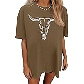LETSEE Graphic Tees for Women Boho Cow Skull Cowgirl Tops Summer Casual Short Sleeves Western Shirts
