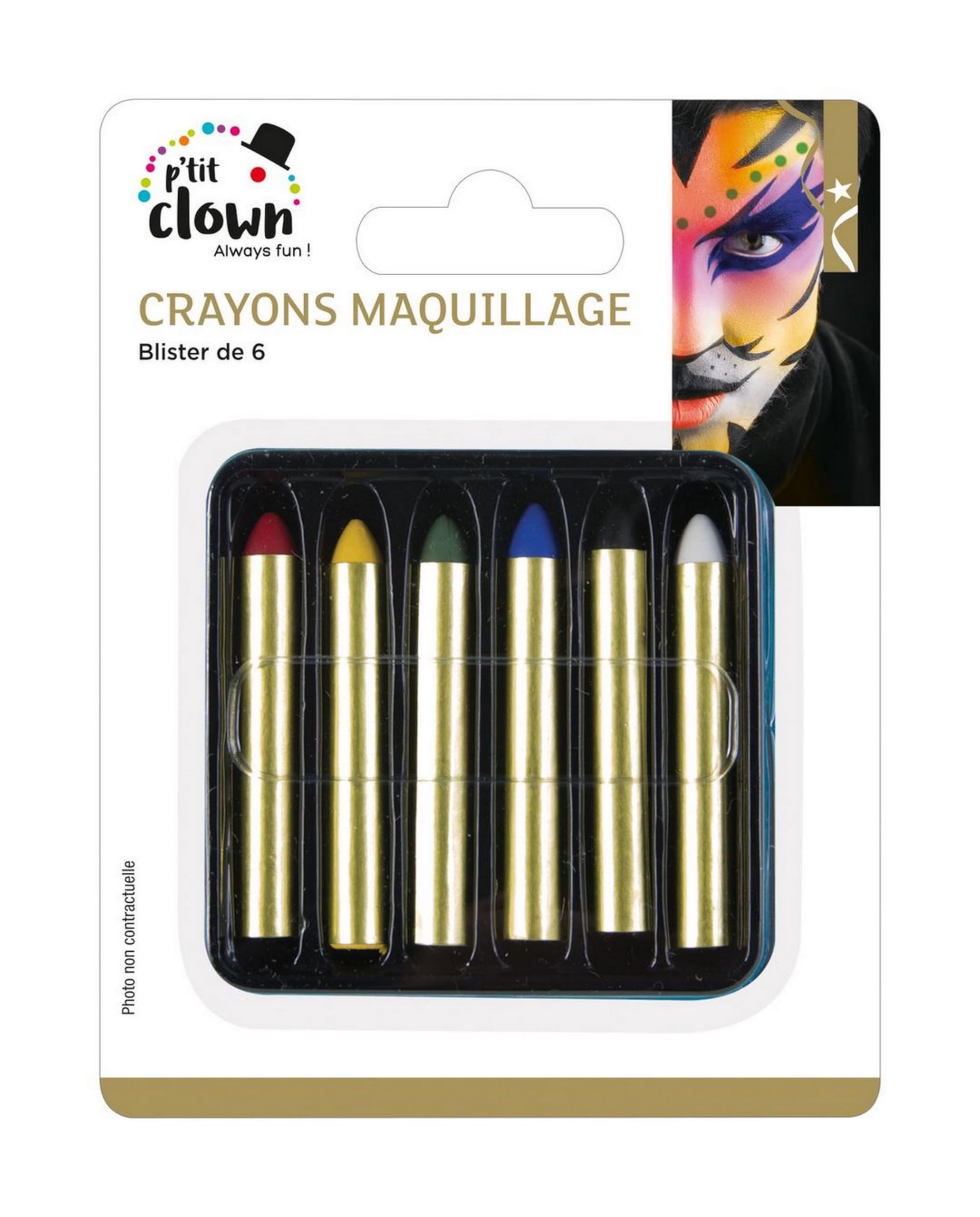 P'tit Clown 90470 Make-Up Pencil - Blister Pack of 6-1.7 g - Multi-Coloured