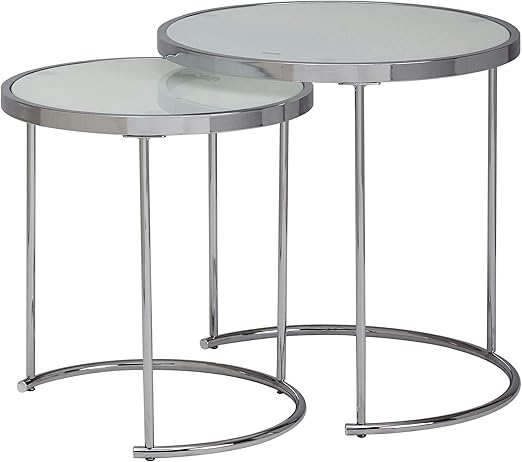 Wohnling Design Beistelltisch Rund O 50 42 Cm 2 Teilig Weiss Silber Mit Glasplatte Wohnzimmertisch 2er Set Satztisch Milchglas Couchtisch Amazon De Kuche Haushalt