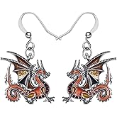 Enamel Alloy Dinosaur Fantasy Dragon Earrings Drop Dangle Unique Animal Jewelry For Women Dragons Gifts