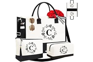 ADORYOUNG Adyoung Monogrammed Tote Bags, 3PCS Initial Personalized Monogram Tote Bags for Women, Birthday Gifts Tote Letter Canvas Bag