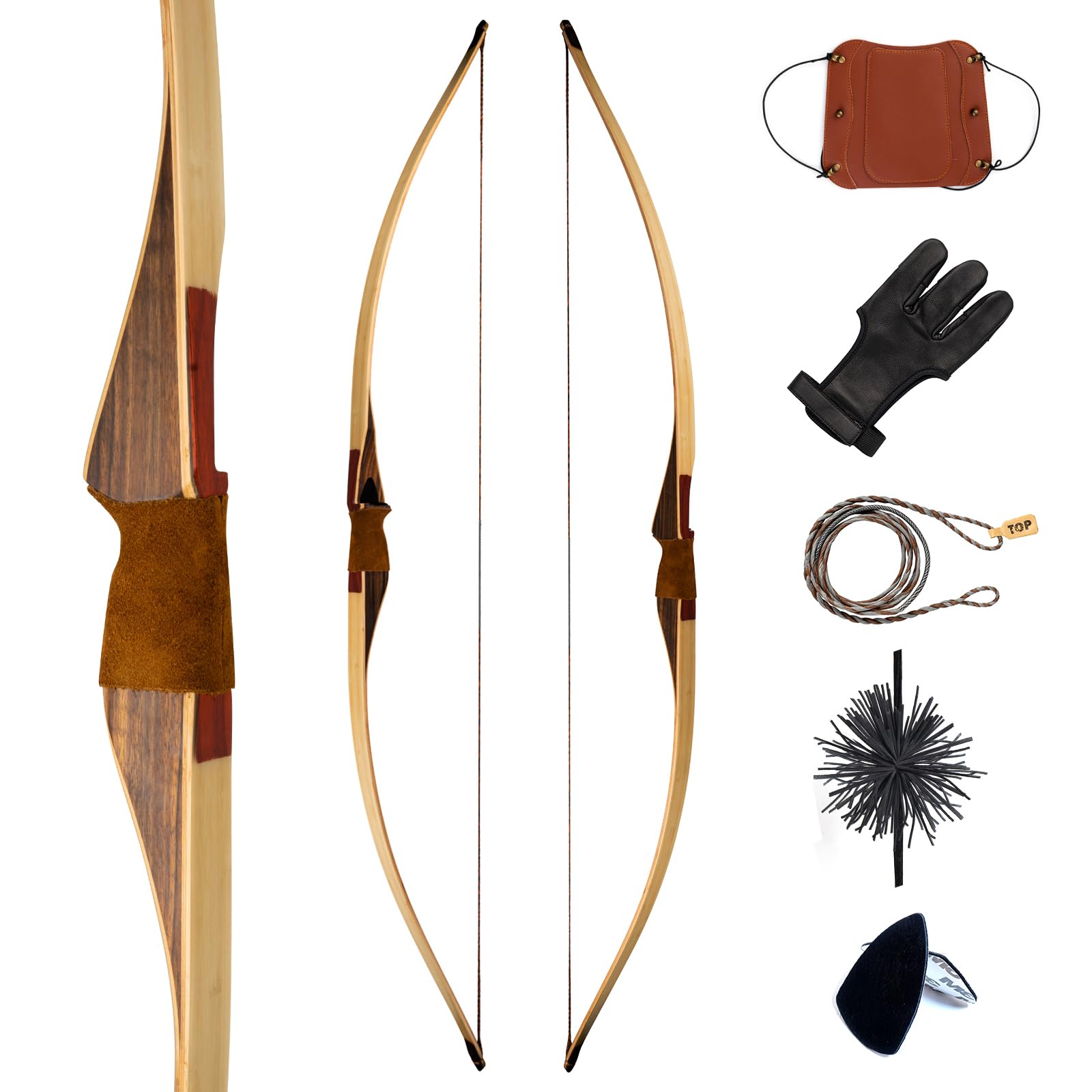 Photo 1 of Deerseeker Archery 64" Traditional Bow Set Hunting Longbow Reflex Deflex One-Piece Long Bow Laminated Bamboo Core Limbs Right Hand/Left Hand for Adults Bow Shooting 25-85lbs (Bamboo, 35lb, Right Hand)