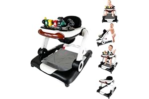 GNAYUIJ Music and Lights Baby Walker with Wheels,6-in-1 Baby Walkers Activity Center for Boys and Girls 7-18 Months, Music Bouncer,Removable Footrest,Feeding Tray Walker Adjustable Toddler Infant