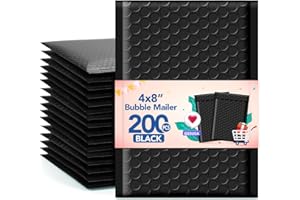 GSSUSA Black Bubble Mailers 4X8" 200 Pack, Usable Size 4X7" Padded Envelopes Small Bubble Mailer Strong Adhesion Bubble Envelopes,Self-Seal Mailing Envelopes for Small Items, Small Business