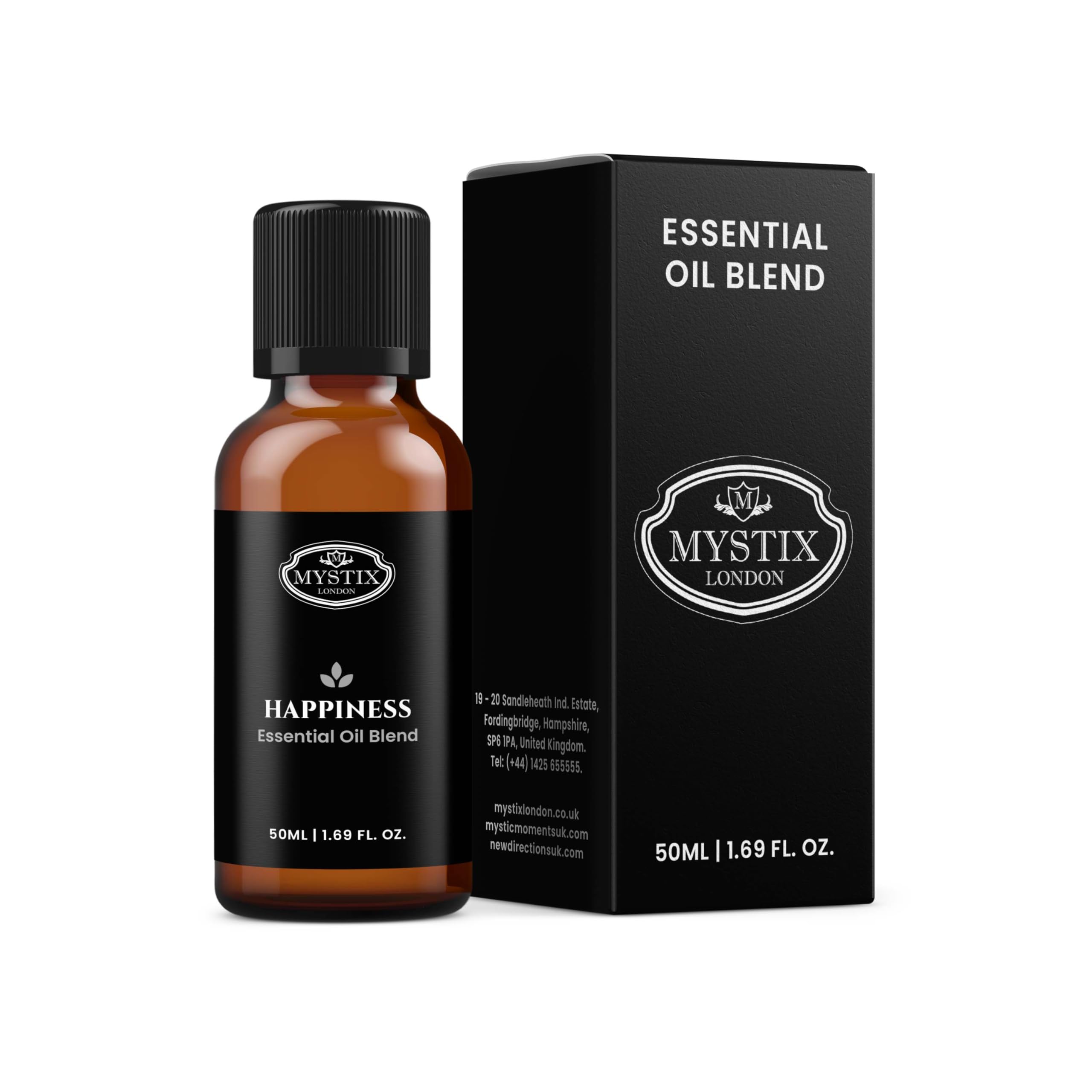 Mystix London | Happiness Essential Oil Blend 50ml | Chamomile | Clary Sage | Grapefruit | Lavender | Orange | Aromatherapy Oil | Citrus Floral Fragrance | for Diffusers & Massage | Vegan, GMO Free