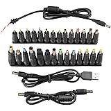 Onite 28 x DC Tips Famale 5.5x2.1mm Connectors Male Jacks / Plugs, with 3 x USB Charge Cable Cords for Notebook Laptop Adapter (28+3)