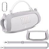 co2CREA Silicone Case for JBL Charge 6 Portable Waterproof Bluetooth Speaker, Portable Travel Soft Cover with Shoulder Strap, Protective Skin Case (White)