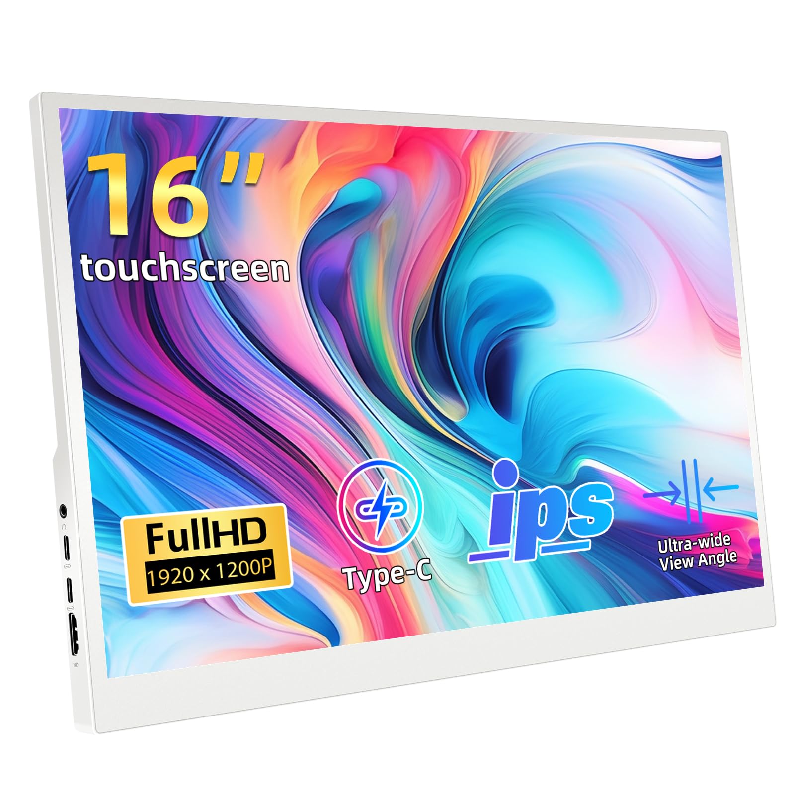 Photo 1 of Portable Monitor Touchscreen, 16 Inch Full HD 1920x1200P Touch Screen IPS Display, Travel Monitor Ultra-Slim HDMI USB C External Monitor for PC Laptop Computer Switch Ras Pi, White