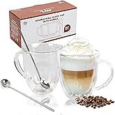 AYL Double Wall Glass Coffee Mugs - 13 oz Insulated Clear Latte Mugs Set of 2, Perfect for Espresso, Cappuccino, Latte, Tea - Elegant Glass Coffee Cups