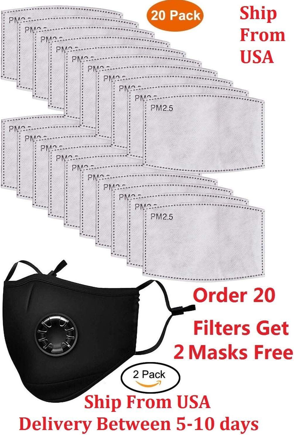 RICILI 20pcs PM2.5 Activated Carbon Filter Replaceable Anti Haze Filter Paper