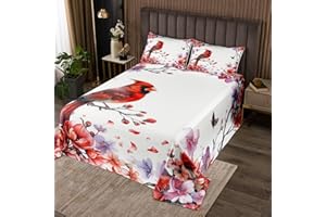 Erosebridal Cardinal Bedspread Set Twin Aesthetics Flower Coverlet Set Watercolor Red Floral Bird Quilt Set for Kids Teen Adu