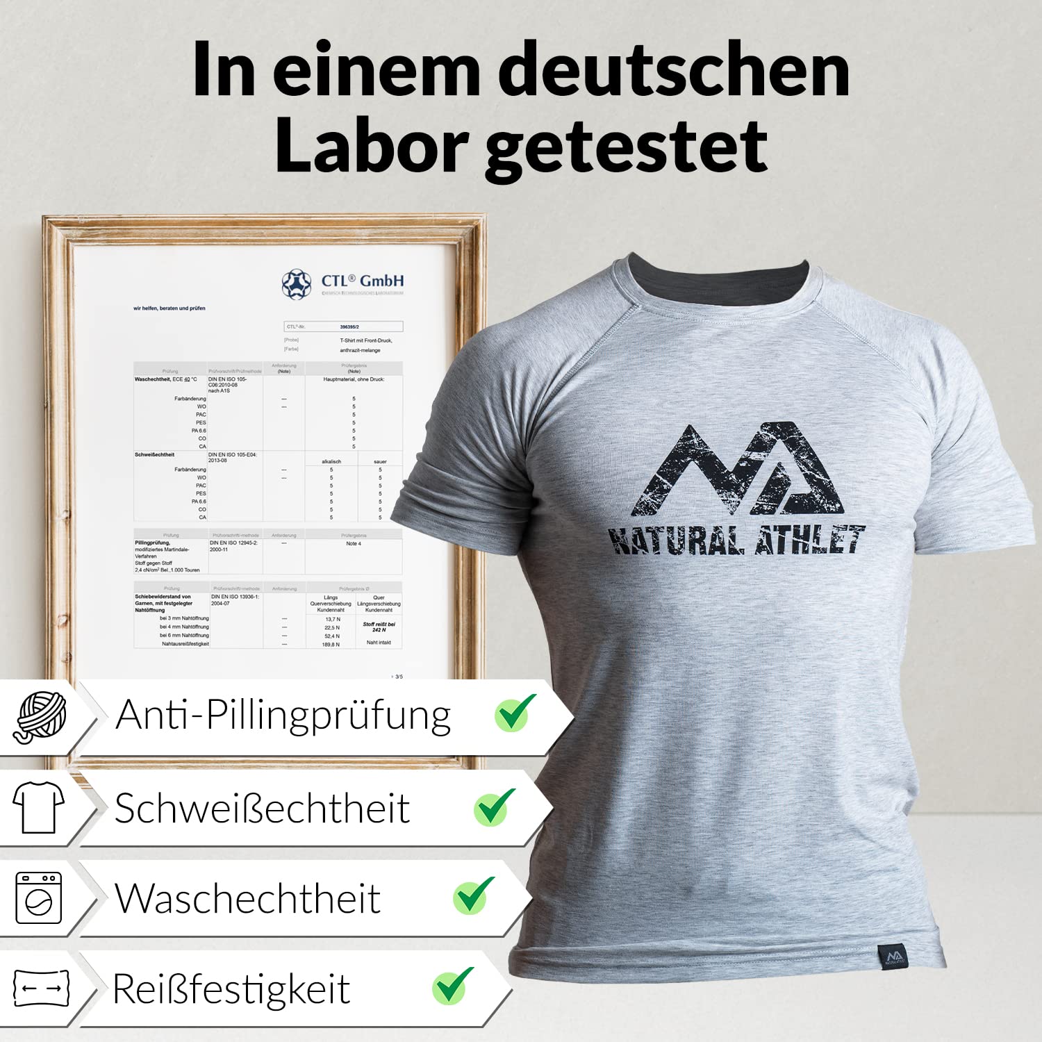 Herren Fitness T-Shirt meliert - Männer Kurzarm Shirt für Gym & Training - Passform Slim-Fit, lang mit Rundhals, Hellgrau, M 5
