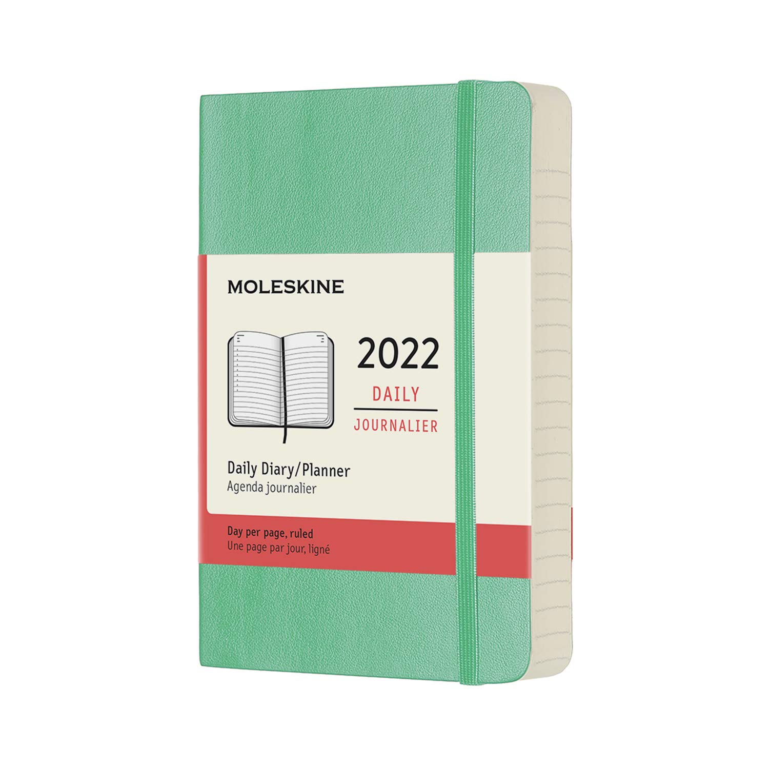 Moleskine 12-Month Daily Planner 2022, Daily Diary 2022, Hard Cover and Elastic Closure, Pocket Size 9 x 14 cm, Colour Ice Green, 400 Pages
