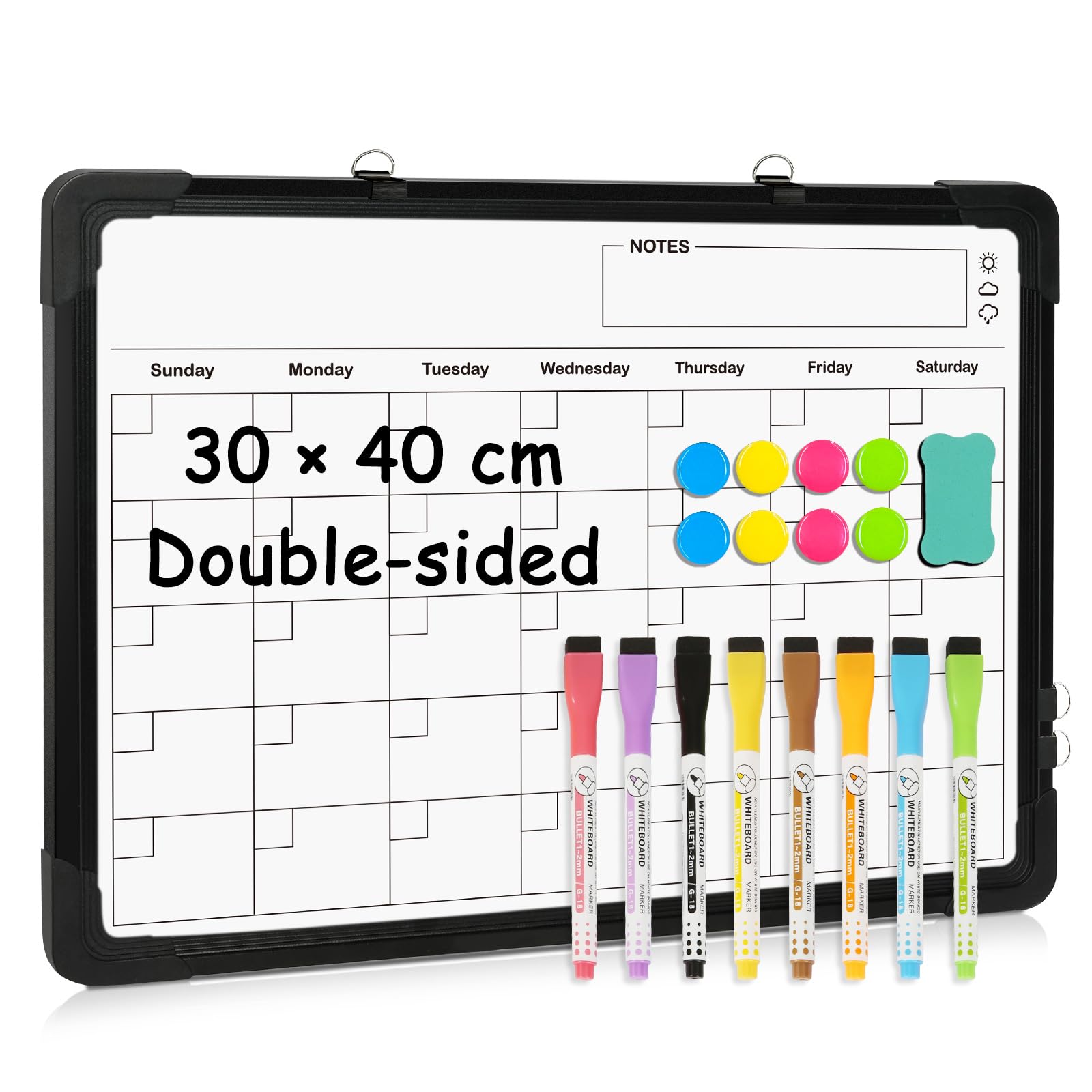 DOLLAR BOSS Magnetic Whiteboard Calendar for Wall 30 x 40cm Double Sided White Board Calendar Hanging Small Whiteboard Planner Dry Erase Planning A3 for Kitchen Home Office Memo