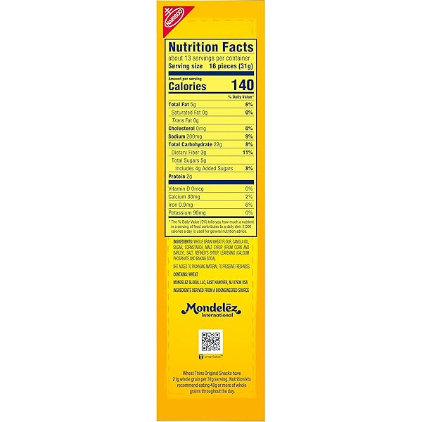 WHEAT THINS ORIGINAL SNACKS, WHOLE GRAIN WHEAT CRACKERS, SNACK CRACKERS, FAMILY SIZE, 14 OZ