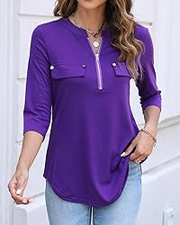 Halife Womens 3/4 Sleeve Shirts Zip Summer Business