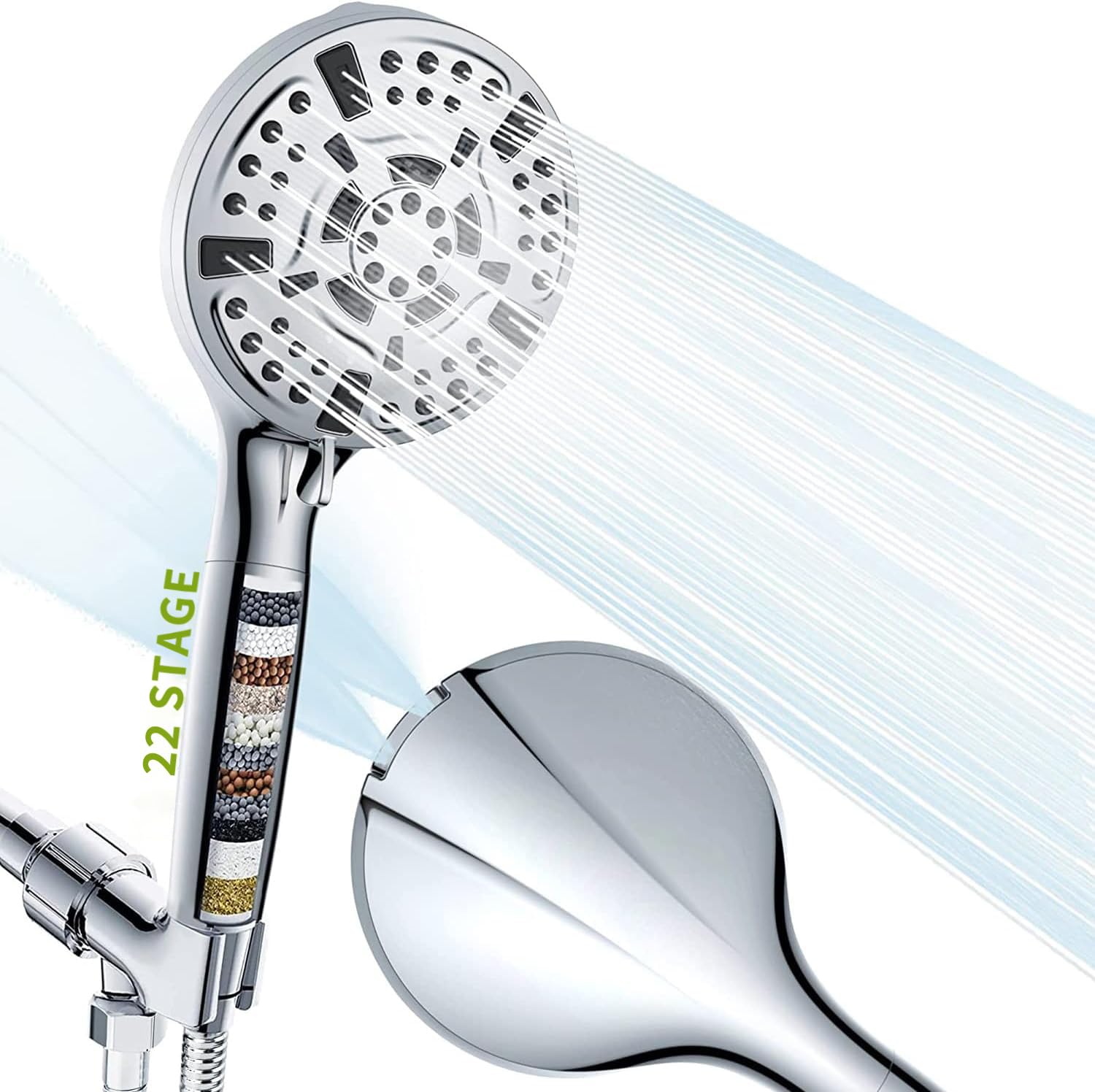 22-Stage Filtered Shower Head, Handheld Shower Head Filter for Hard Water, 10 Modes High Pressure Shower Filter with 60-Inch Hose, Removes Chlorine and Harmful Substances