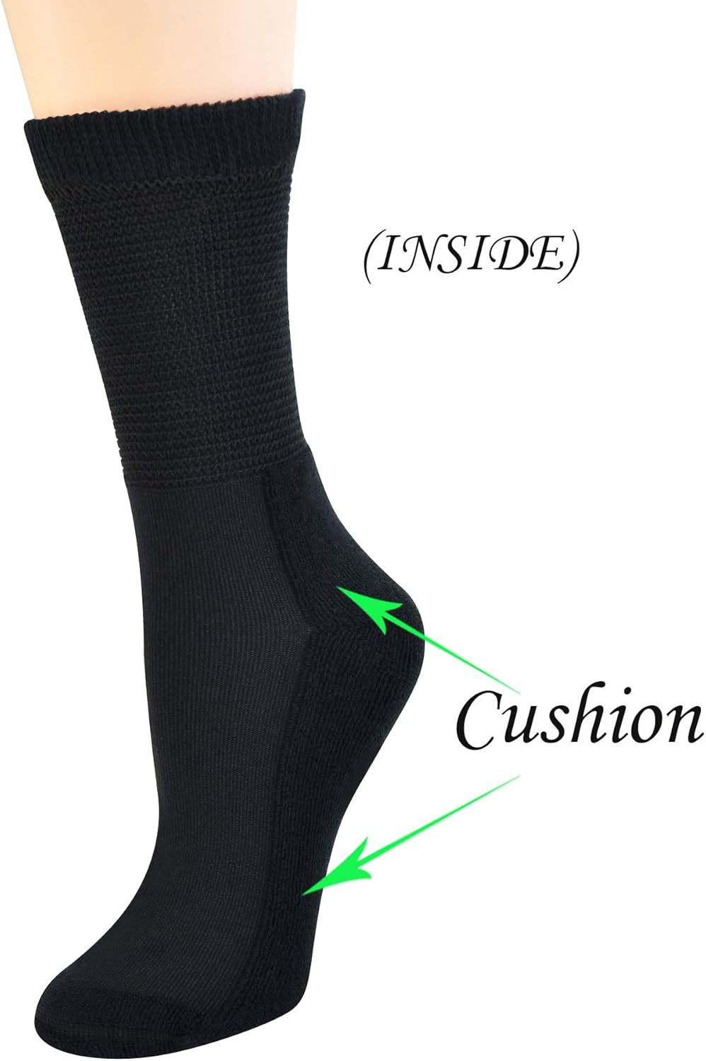 Yomandamor Women's 5 Pairs Non-Binding Cotton Crew Diabetic/Dress Socks with Seamless Toe and Cushion Sole: Clothing