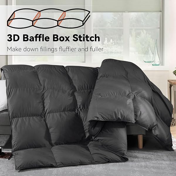 SNOWMAN PREMIUM DOWN COMFORTER QUEEN SIZE, LUXURIOUS ALL SEASON DUVET INSERT WITH COTTON BLENDED FABRIC, 3D BAFFLE BOX DESIGN HOTEL BEDDING COMFORTER (DARK GREY,90″X90″)