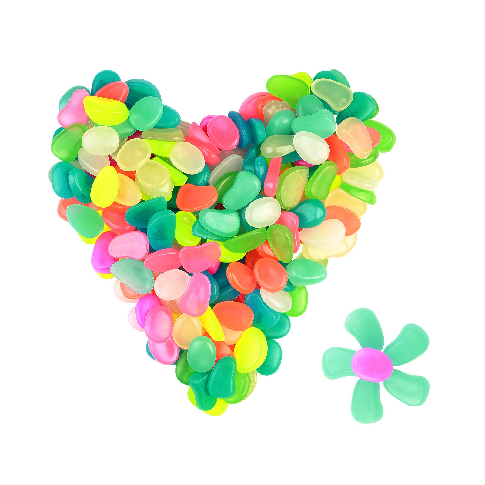 ZoomSky 200pcs Glowing Pebbles Glow in the Dark Stones Rocks Colorful Luminous Cobblestones Gravel Decoration for Garden Pathway Yard Aquarium Fish Tank