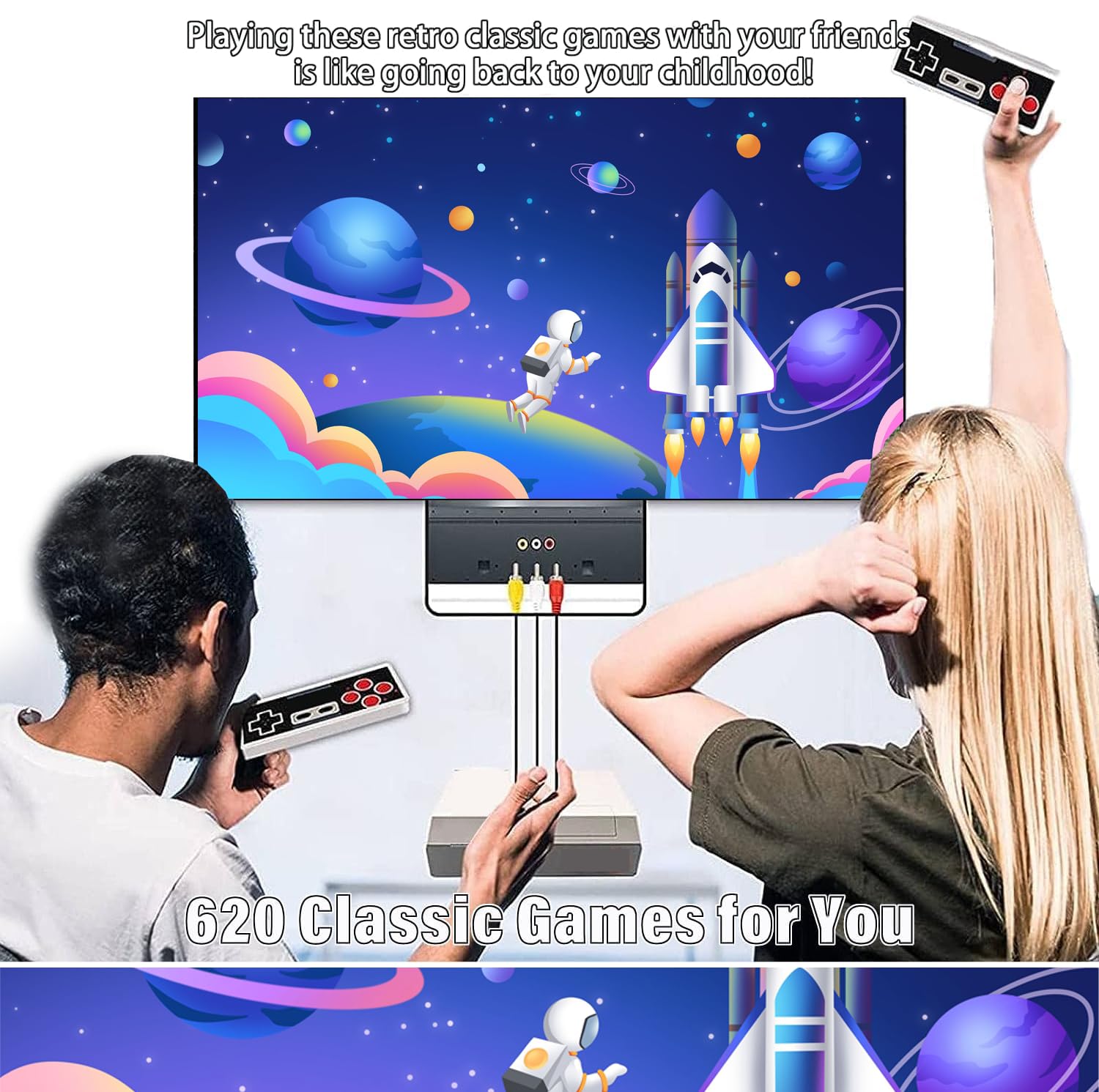 Wireless Retro Game Console, New Classic Mini TV Gaming Console, Built-in 620 Video Games with 2 Wireless Controllers, AV Output 8-Bit Game System - Plug and Play, Nostalgia Gifts for Christmas