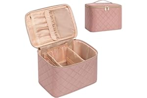 OCHEAL Makeup Bag,Large Travel Makeup Bag Organizer Cosmetic Bags for Women Washable Make Up Bag Makeup Organizer Case with Dividers - Large,Embossed Rhombus Pink