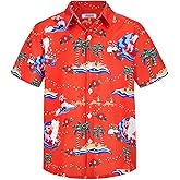 Yoimira Boys Christmas Shirt,Ugly Tropical Hawaiian Shirts for Kids Button Down Vacation Party Short Sleeve 7-14 Years