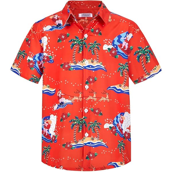 Camisa Hawaiana De Navidad Para Hombre, Manga Larga Con Estampado 3D De Papá Noel, Corte Ajustado Y Divertida, Ideal Para Fiestas Navideñas