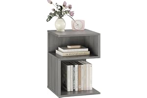 ODIKA Tokyo S Flip Minimalist 3 Tier End Table - Minimalist 3-Tier Wood Nightstand for Small Spaces with Open Storage - Japanese-Inspired Bedside Table for Bedroom (Reverse, Grey)
