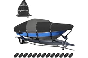 TUSZOM 1600D + 1200D Boat Cover with 2" Wide Loops for Trailering and Mooring - Ultra Durable Waterproof Fits 22-24ft Tri-Hull, V-Hull, Runabout, Fish & Ski Boat, Bass Boat, with Storage Bag