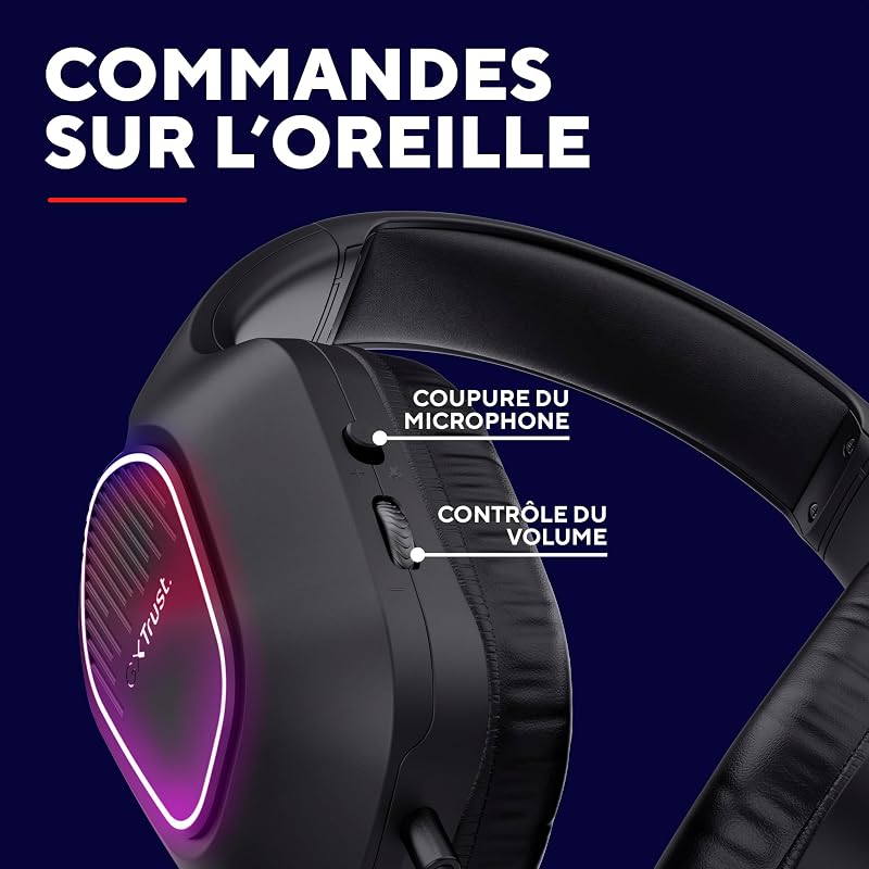 Rayne Casque Gaming Léger pour PC/Console, Éclairage LED, Noir