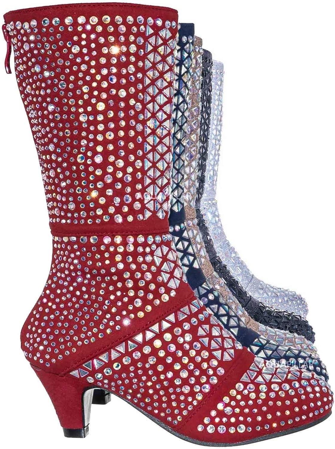 Kids Tall Rhinestone Crystal Glitter Boots Girl