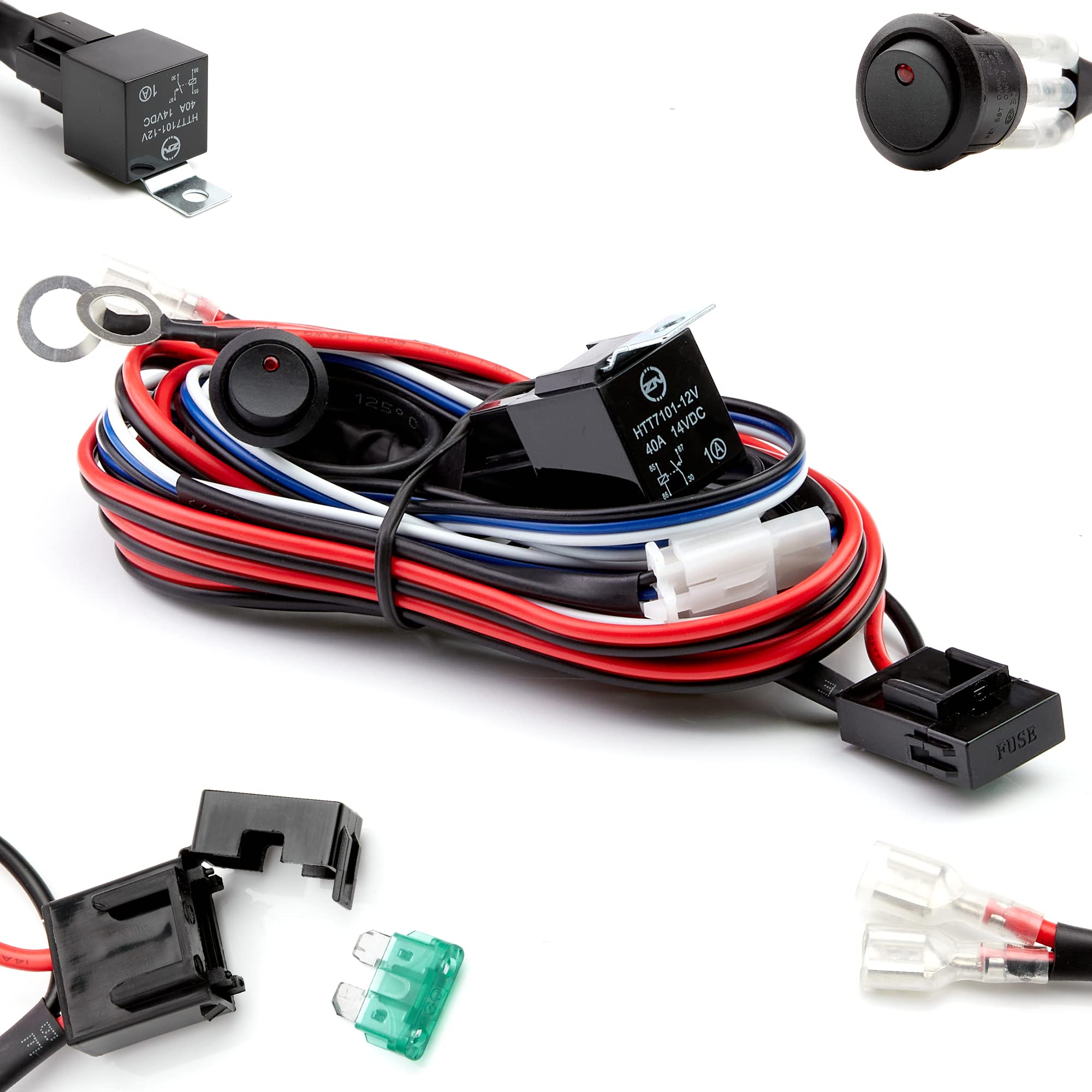 LED Light Bar Wiring Harness Kit 12V Fuse Relay ON/OFF Waterproof Switch -2 Lead - Foto 6