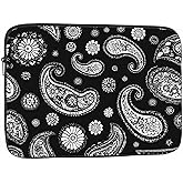 Nicokee Laptop Sleeve Bag 15.4 15.6 Inch,Paisley Pattern Black White Floral Ethnic Asian Art Protective Polyester Computer Cases Laptop Cover Briefcase Bag Tablet Travel Cover