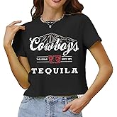 Cowboy Western Crop Shirt for Women Country Music Shirt Vintage Graphic Print Cowgril Rodeo Tee Country Party Tops