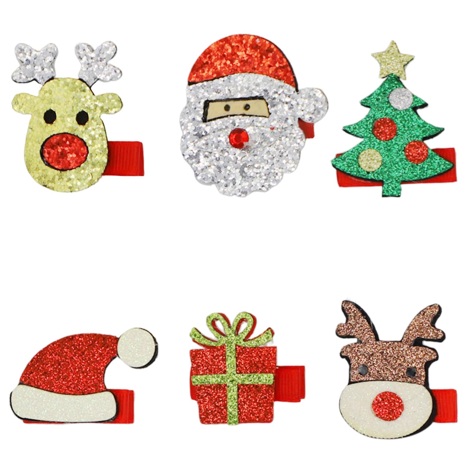Christmas Hair Clip Set, 6pcs Xmas Glitter Sequins Alligator Hairpins Cute Hair Barrettes Santa Claus Christmas Hat Reindeer Christmas Tree Hair Headdress Accessories for Women Girls A6-SDLPFJ