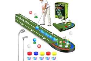 VATOS Golf Putting Mat Indoor for Kids - Golf Game Set with LED Balls, Glow Holes, Irons & Putters, Portable Putting Green Outdoor for Home Backyard Party, Golfs Toy Gifts for Kids 6-14