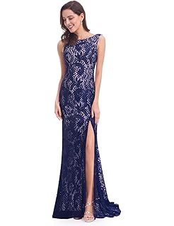 Ever-Pretty Vestido de Fiesta Encaje Sirena Abertura Corte Imperio sin Mangas para Mujer 08859