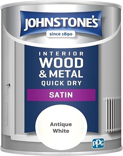 Johnstone's Wood Metal Paint Satin Antique White 750ml Water Based Quick Dry