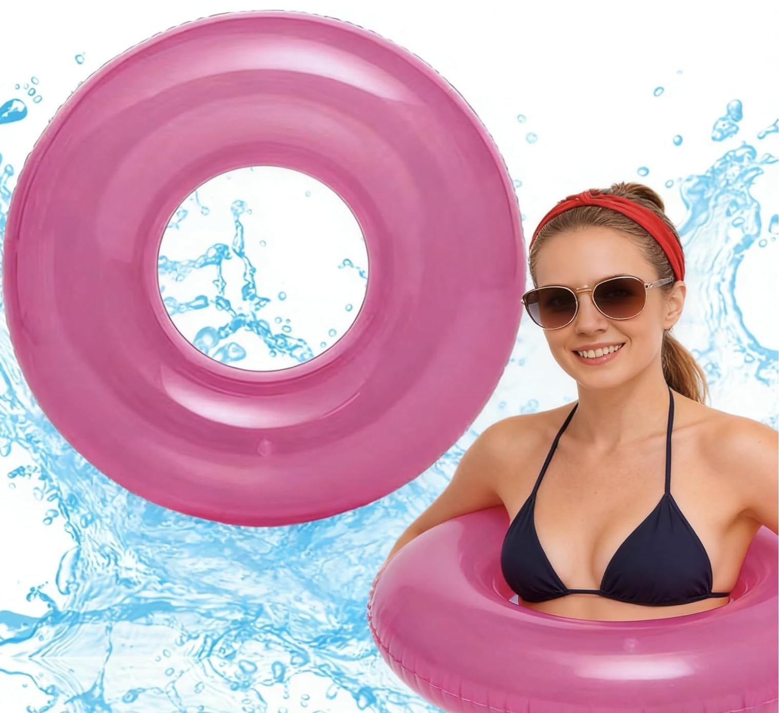 POPOYU Transparent Swimming Ring Inflatable Kids Float, 76cm Pool Floats Rubber for Swimming, Kids, Red Swim Inflatables Pools Water Summer Beach