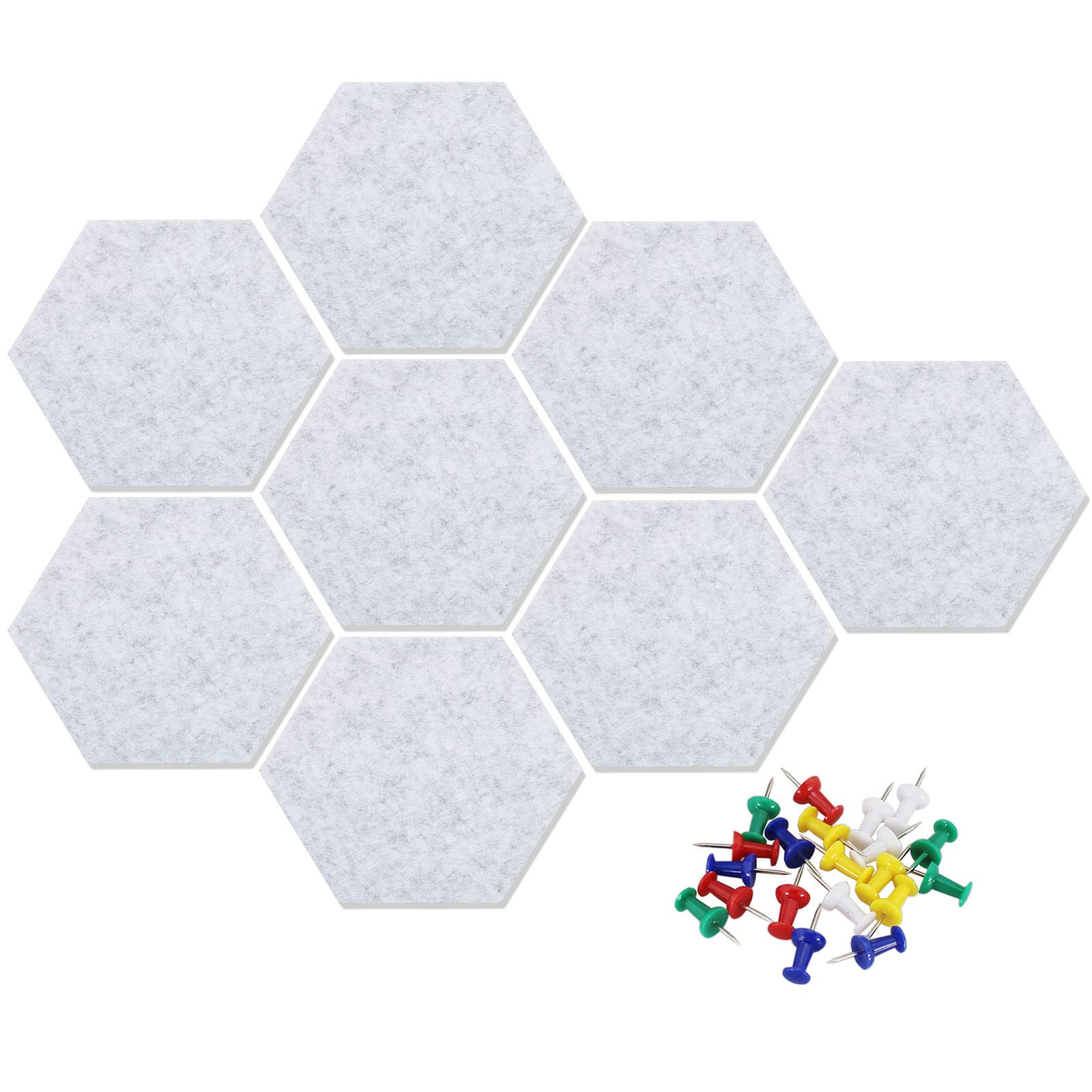 3Felt Hexagon Bulletin Board with 20 Pins, Pack of 8 Self Adhesive Notice Boards for Home Office Kitchen, DIY Pin Board Wall Tiles for Photos Memos